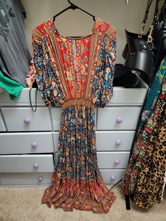Boho Floral Maxi Dress in Navy and Rust - Picture 3 of 4